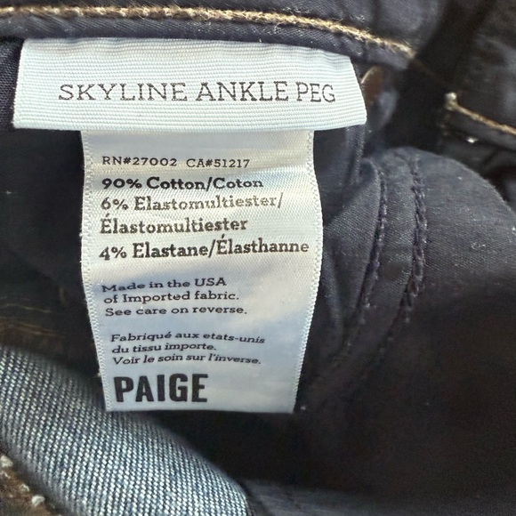 Paige Denim Skyline Ankle Peg Dixie Blue Jeans. Dark Wash. Size 28 - Picture 13 of 14